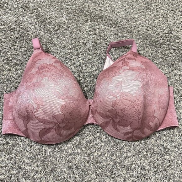 Cacique Bra 46DD Lightly Lined Full Coverage Underwire Blush Pink Lace - Picture 1 of 3
